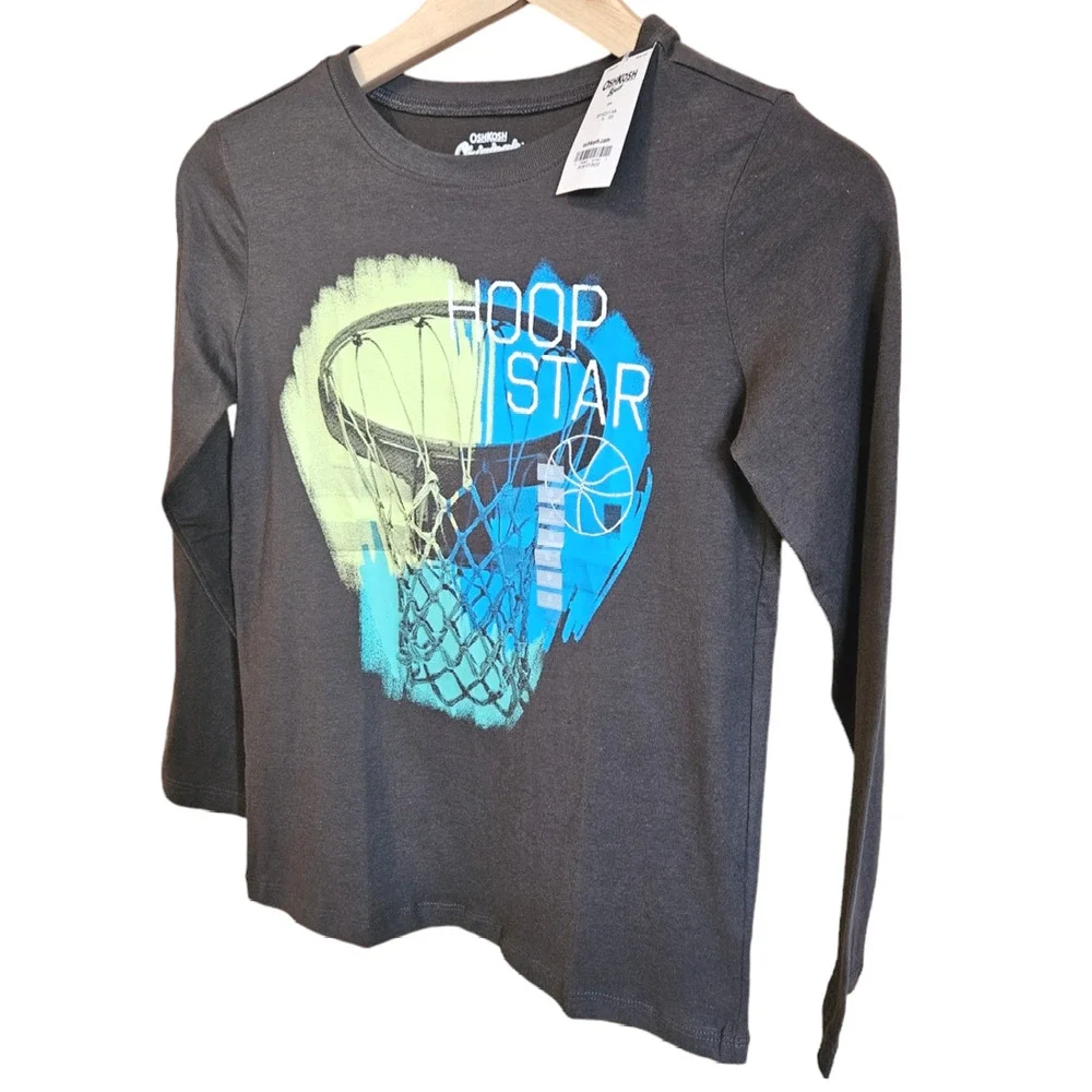 OshKosh Boys' Long Sleeve Basketball Shirt Grey Size 8